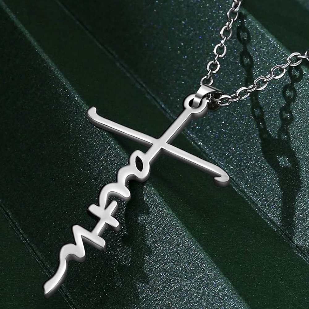 Faith Silvertone Pendant Necklace - Picture 3 of 4